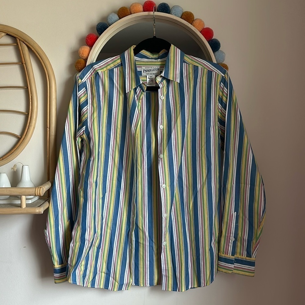 Vintage Pendleton Colorful Striped Cotton Button Down Long Sleeve Shirt Top